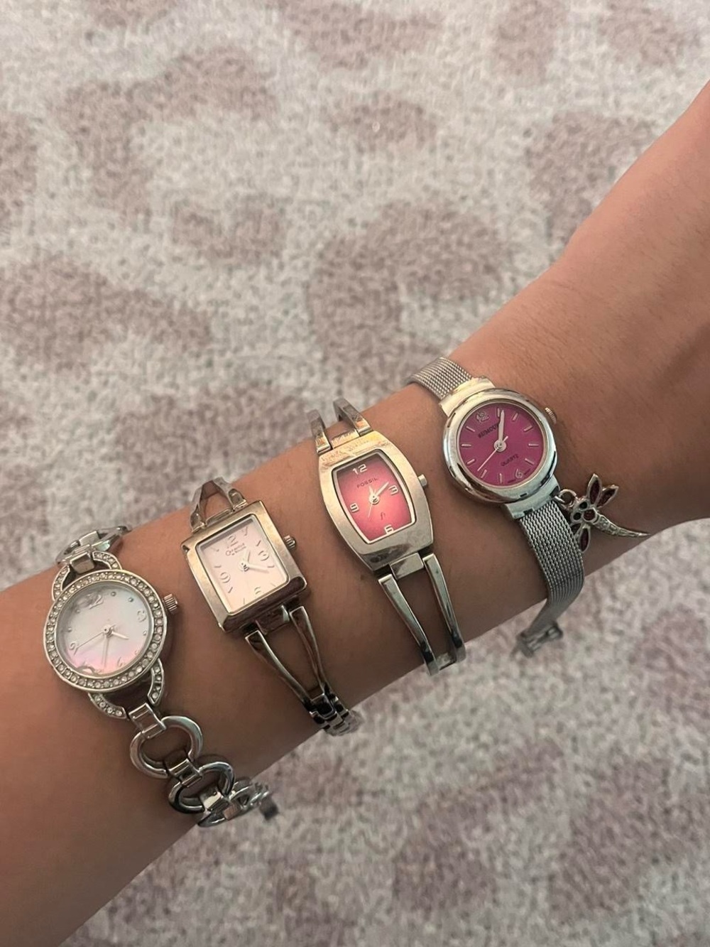vintage pink & silver watch bundle of 4